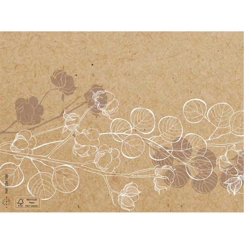 Barquette de 400 sets de table papier gaufré recyclé 80g/m2, Kraft Fleuri - Format 30x40cm - Floral