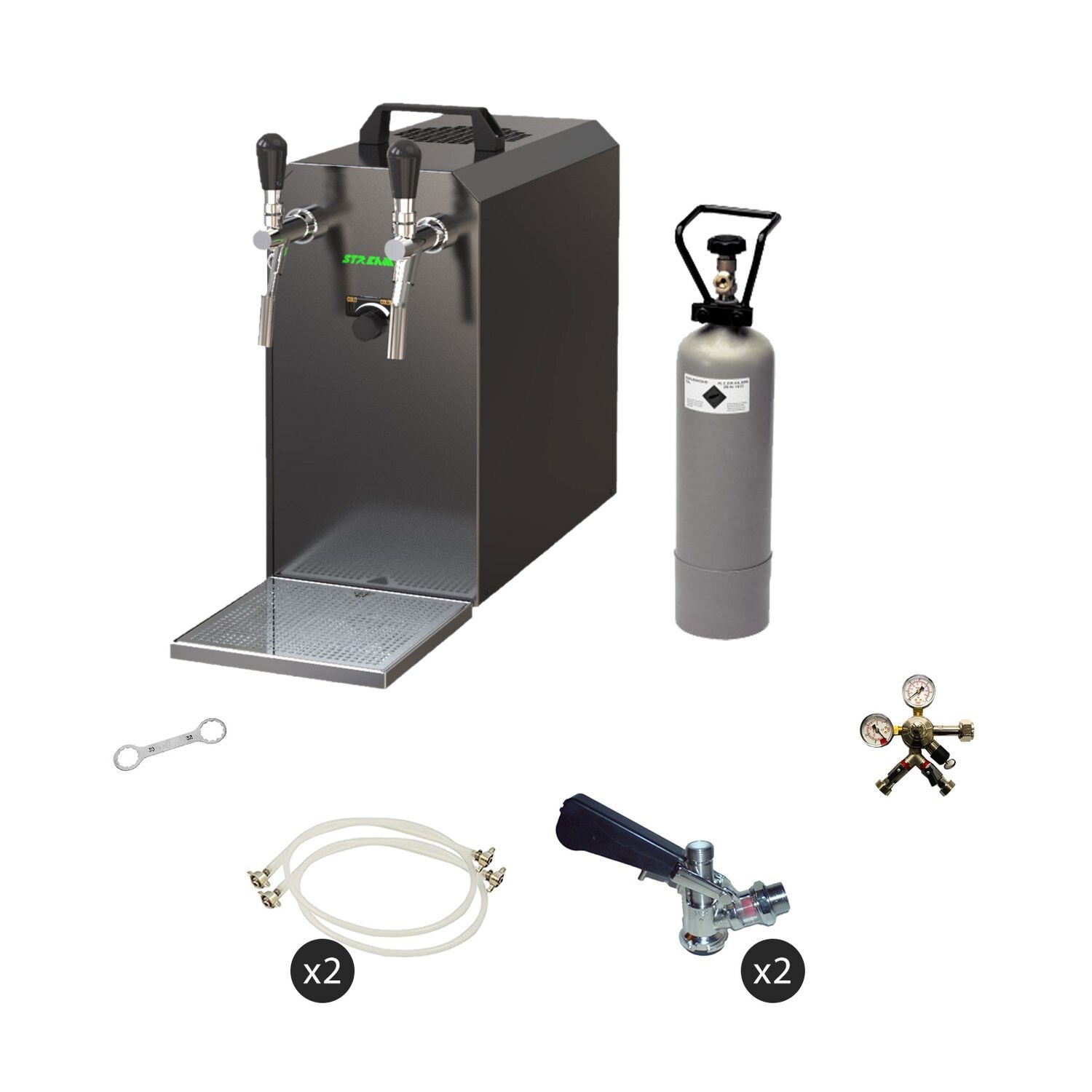 Komplett Set - Zapfanlage STREAM 50 Bierkoffer, Bierzapfanlage, Durchlaufkühler 2-leitig Trockenkühler, bis zu 55 Liter/h - BLACK EDITION, Zapfkopf:ohne,Zapfkopf 2:5 Liter Adapter