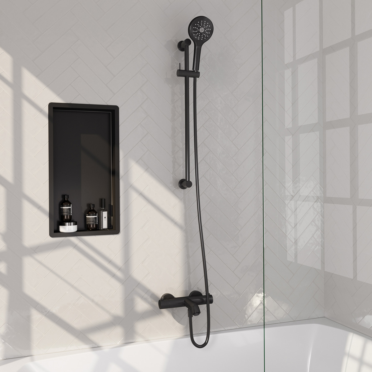 Brauer Stripe thermostatische badkraan met glijstang en 3 standen handdouche zwart mat