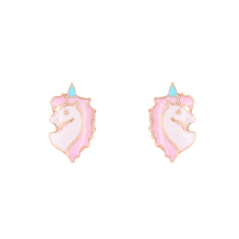 Boucles d'Oreilles Licornes Laquées - Or Jaune - Enfant