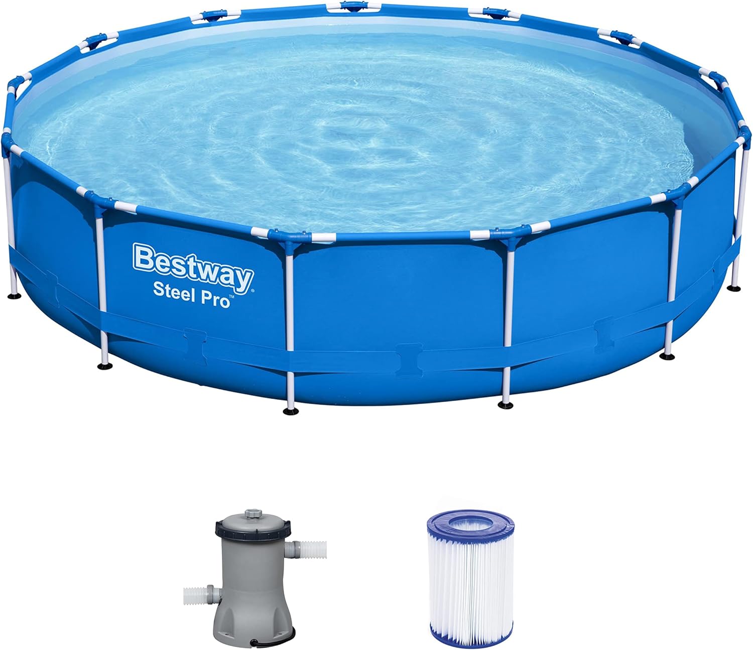 Bestway Steel Pro Frame Pool-Set mit Filterpumpe Ø 396 x 84 cm, blau, rund