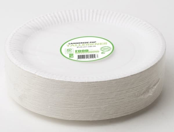 Tallerken pap lamineret 23cm 100stk/pak