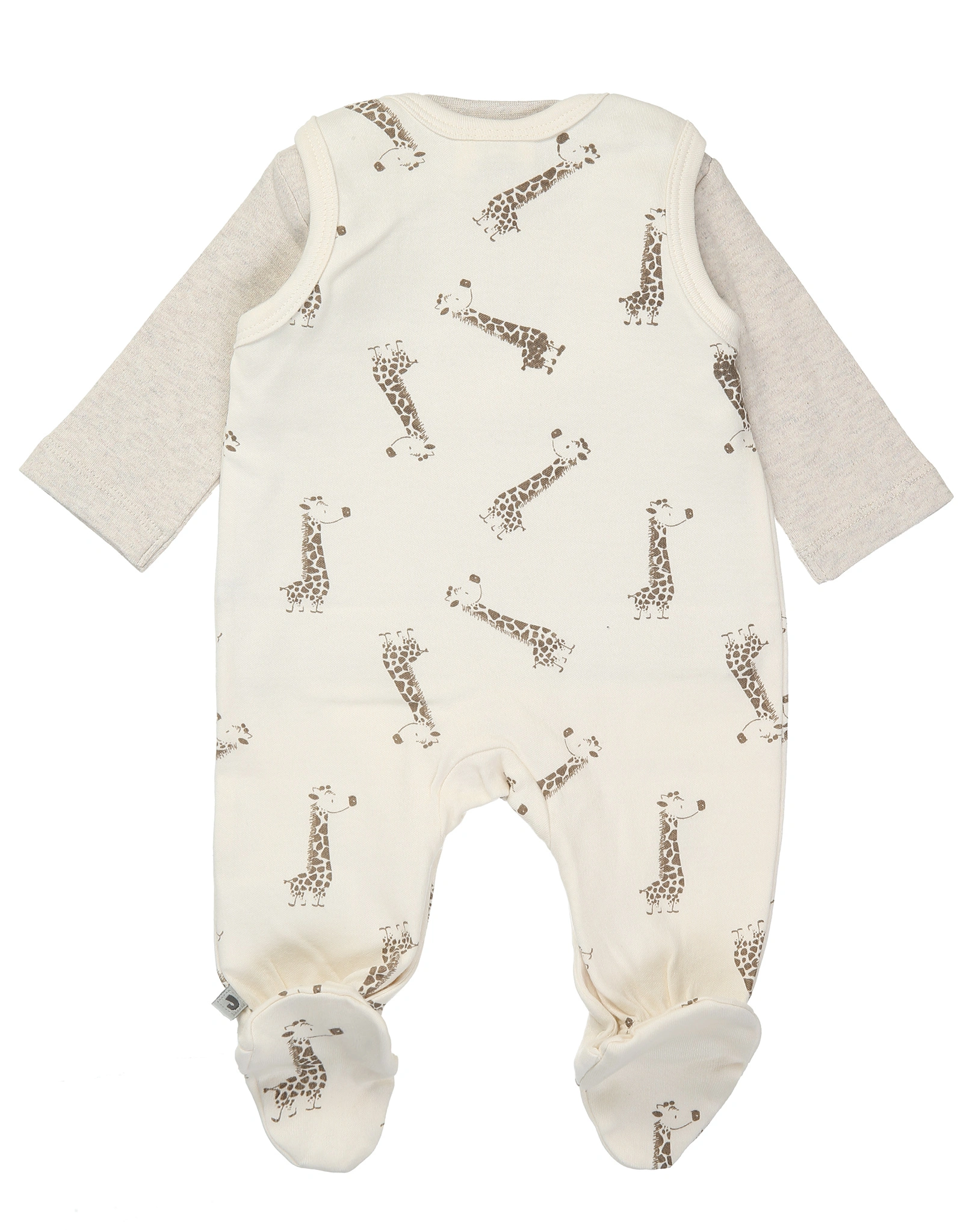 Strampler GIRAFFEN mit Langarmshirt in beige