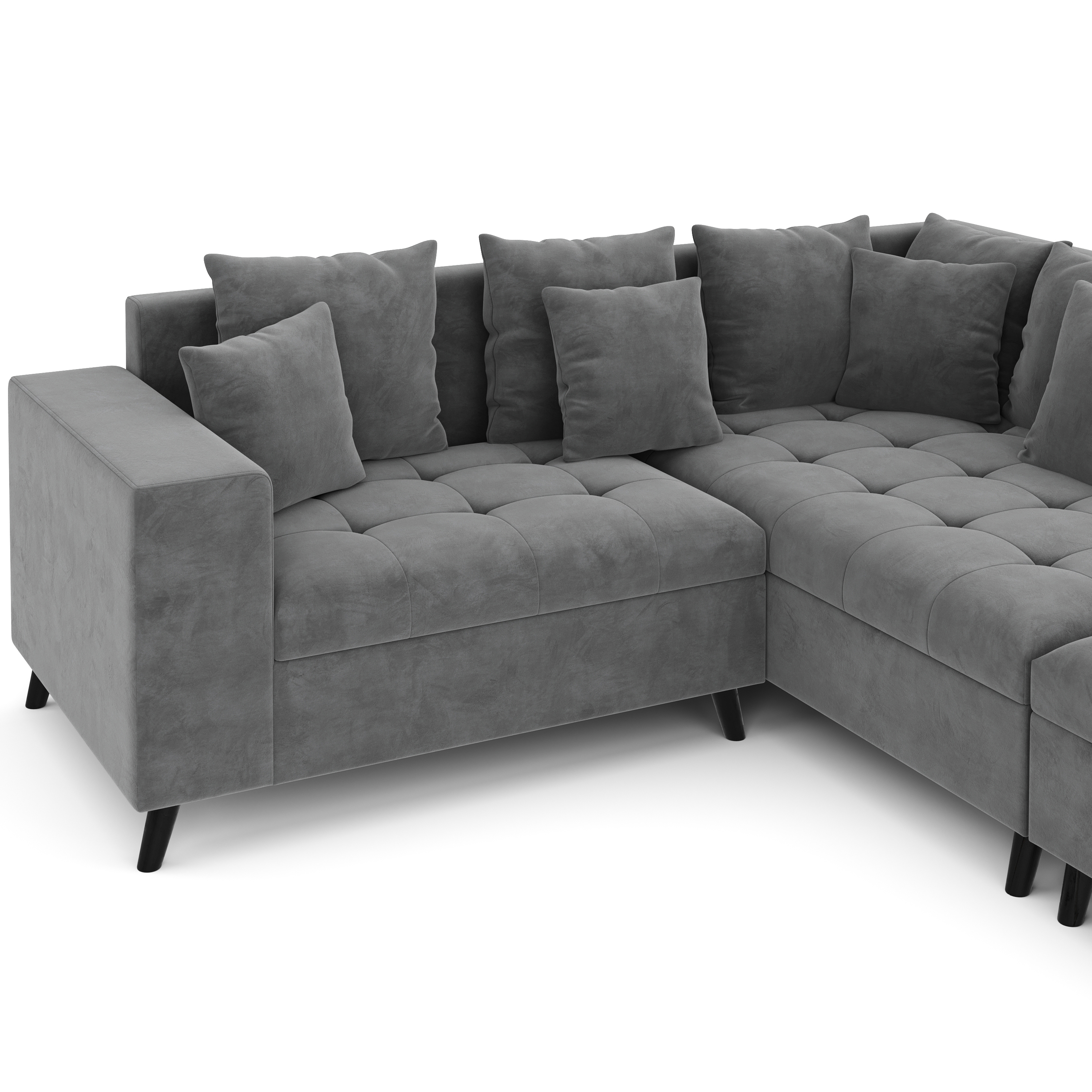 Ecksofa Samt mit Ottomane ELINA rechts anthrazit