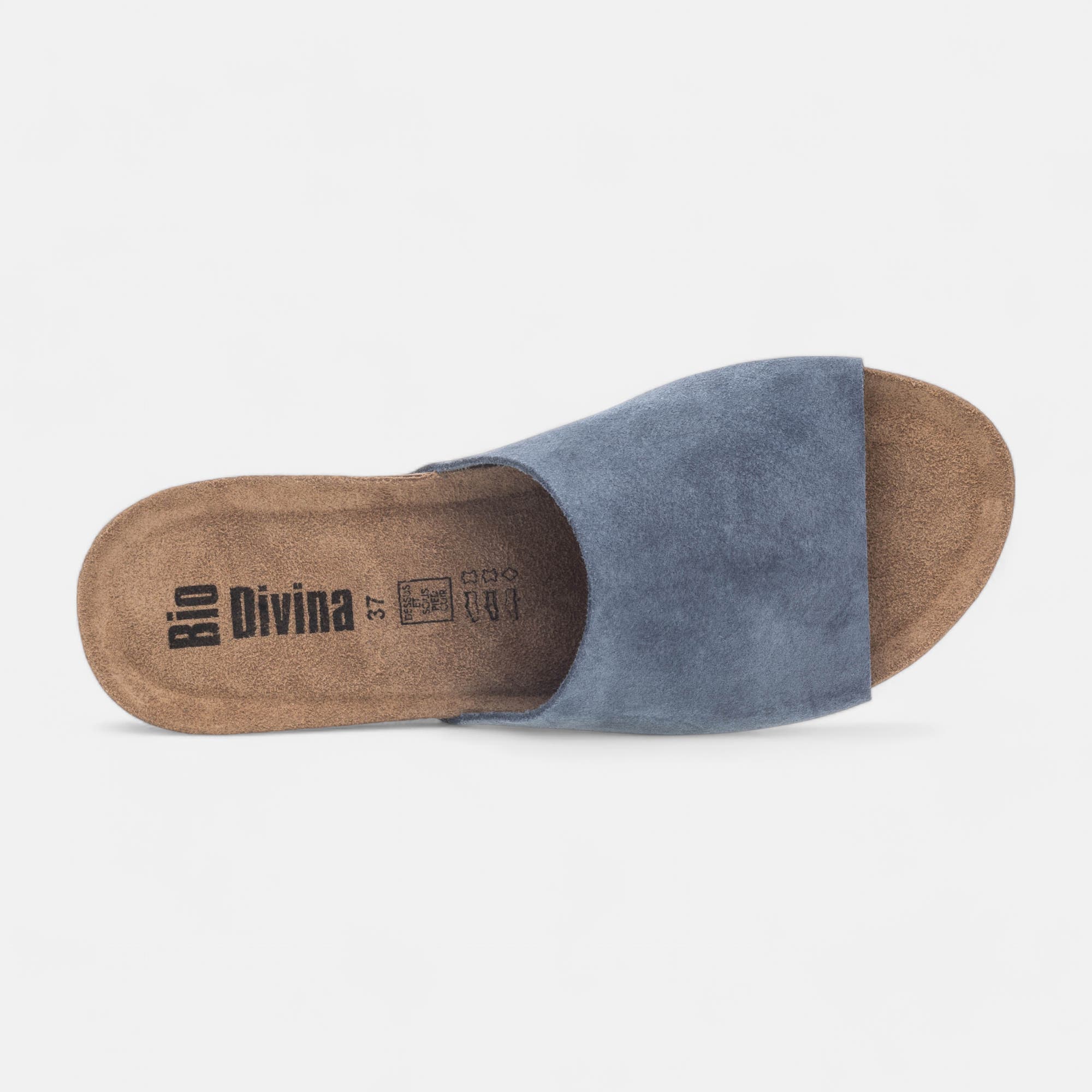 Mules semelle liège à talon compensé Femme en cuir bleu marine
