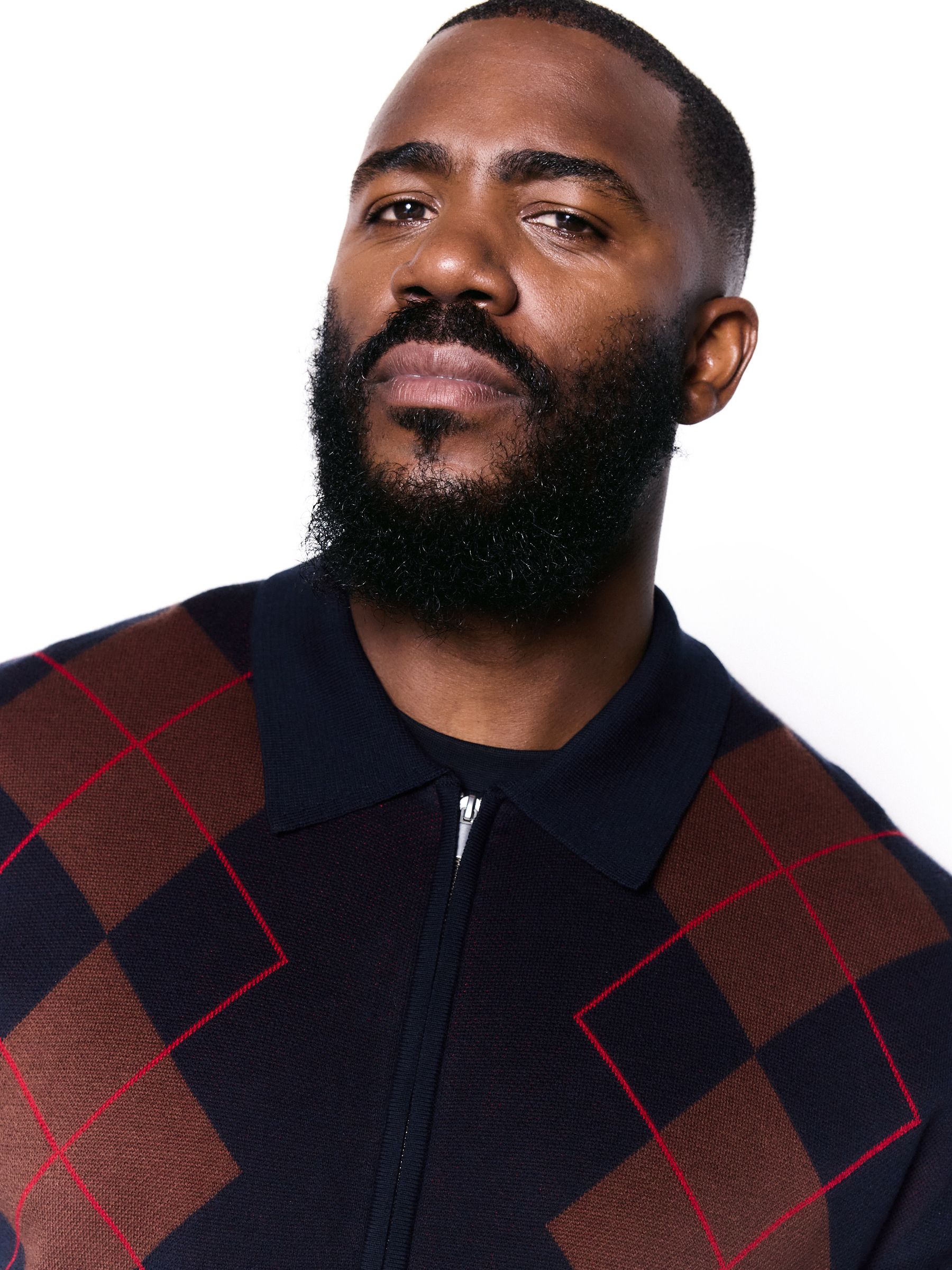 Donkerblauw - Regular Fit Argyle Pattern Collared Zip Through Cardigan