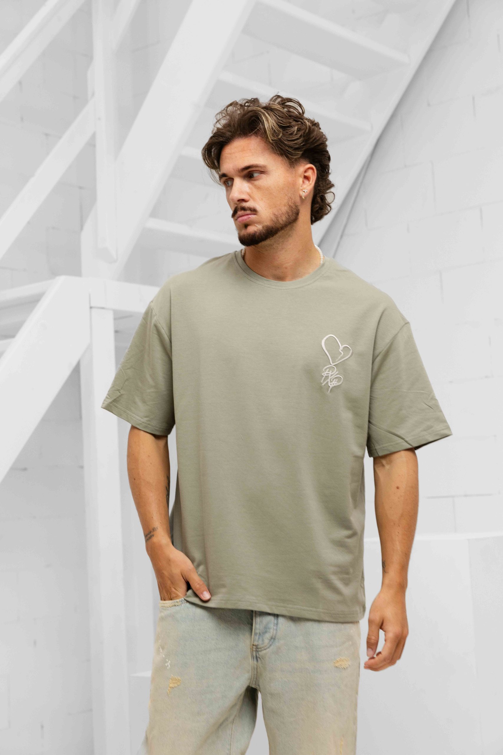 Project X Paris Cœur Brodé Street T-Shirt Heren Groen