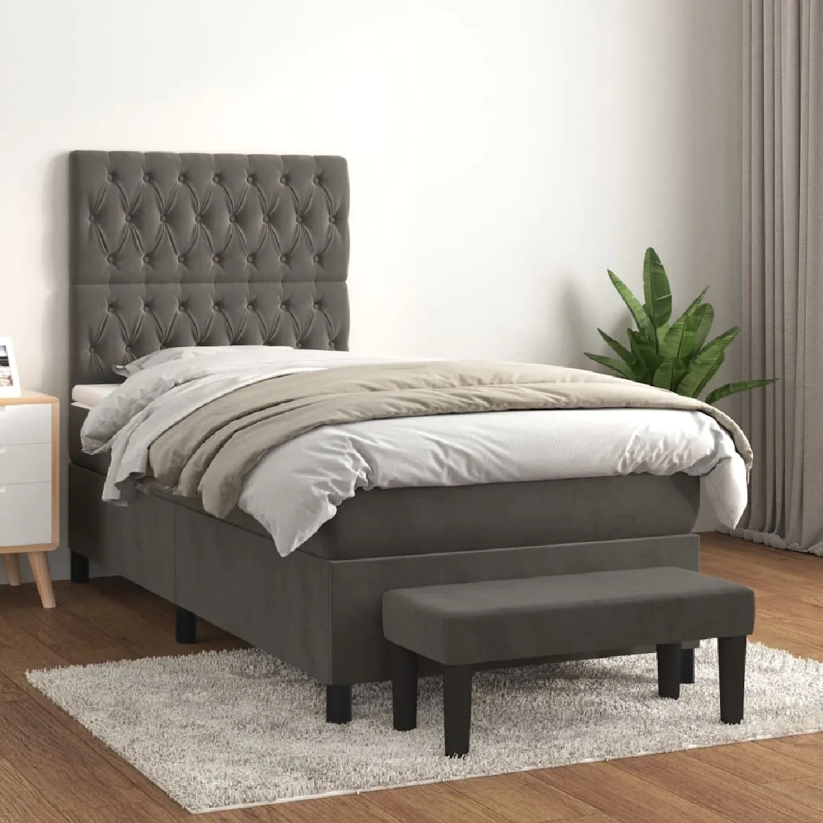 vidaXL Sommier à lattes Velours - Gris foncé
