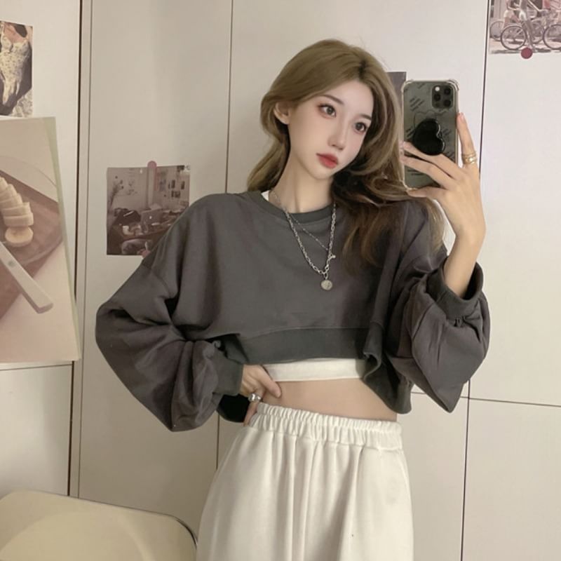 Shinsei - Effen cropped trui met ronde hals