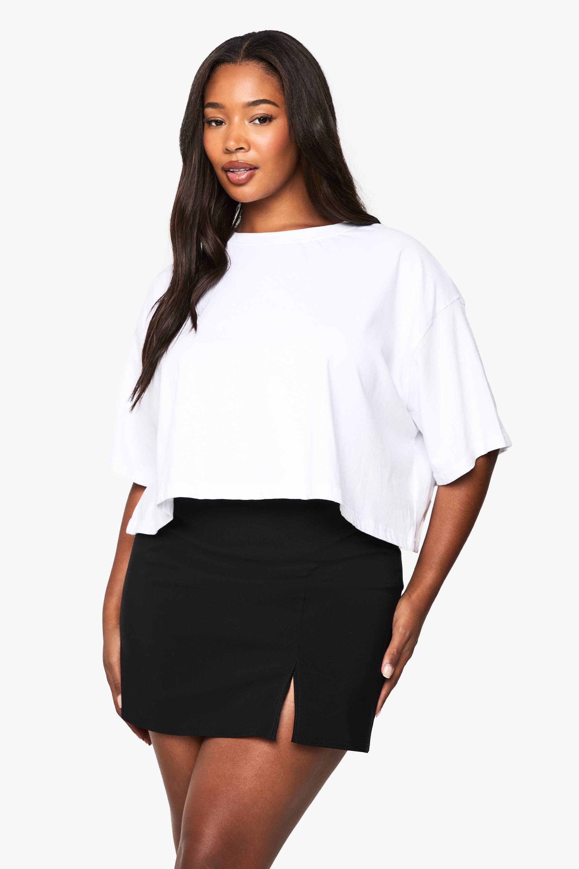 boohoo Jupe A-line fendue en bengaline pour grandes tailles