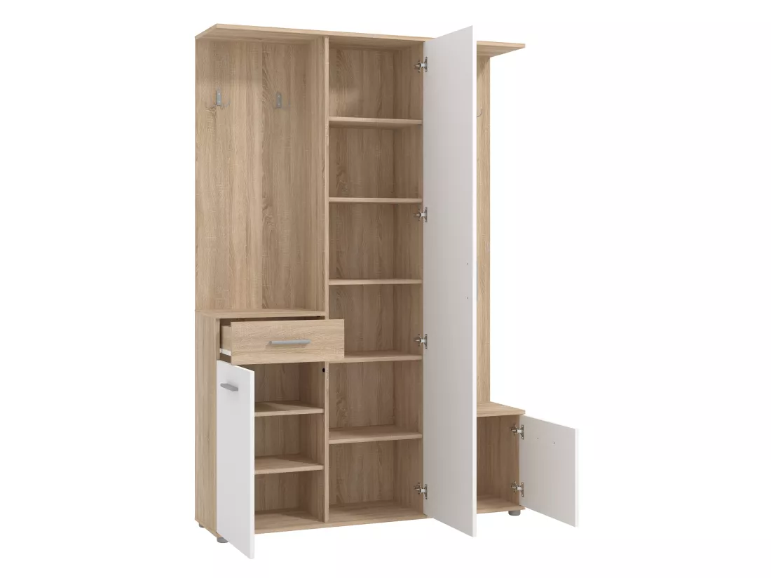 Vestiaire avec 3 portes, 1 tiroir et 1 miroir - Naturel et blanc - CAMOLA