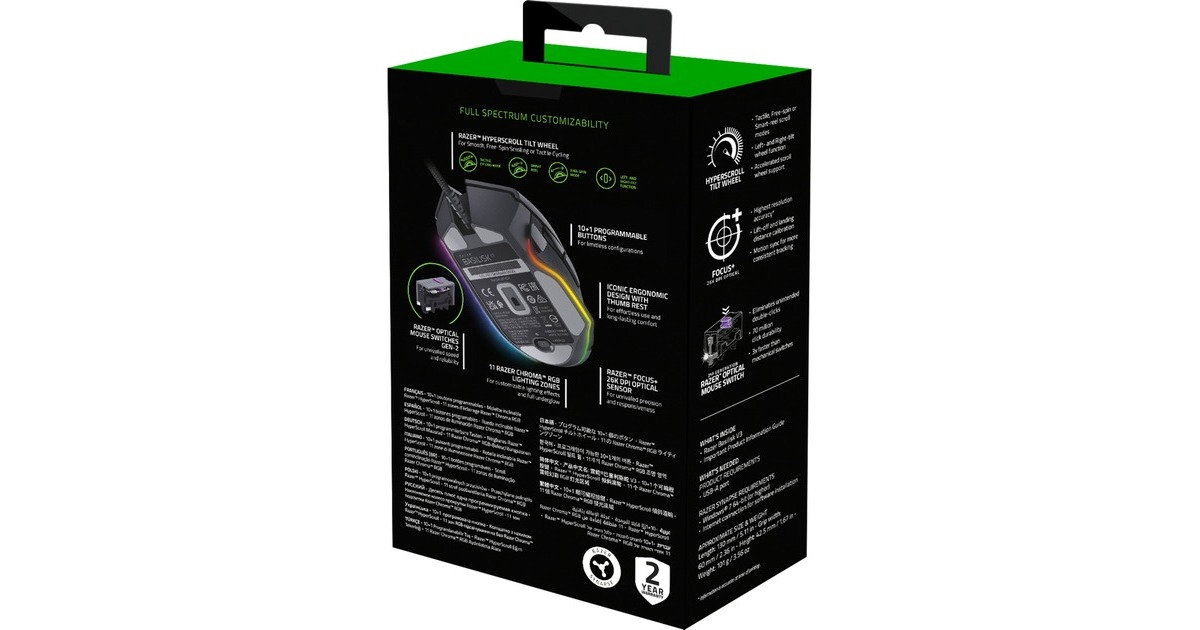 RazerBasilisk V3 gaming muis  (Zwart, 26.000 dpi, RGB leds)