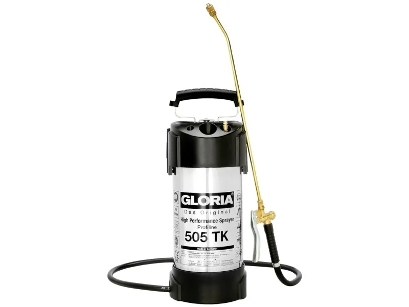 GLORIA 505 TK Profiline, Hånd havesprøjte, 5 L, 8 L, Sort, Hvid, Rustfrit stål, Messing
