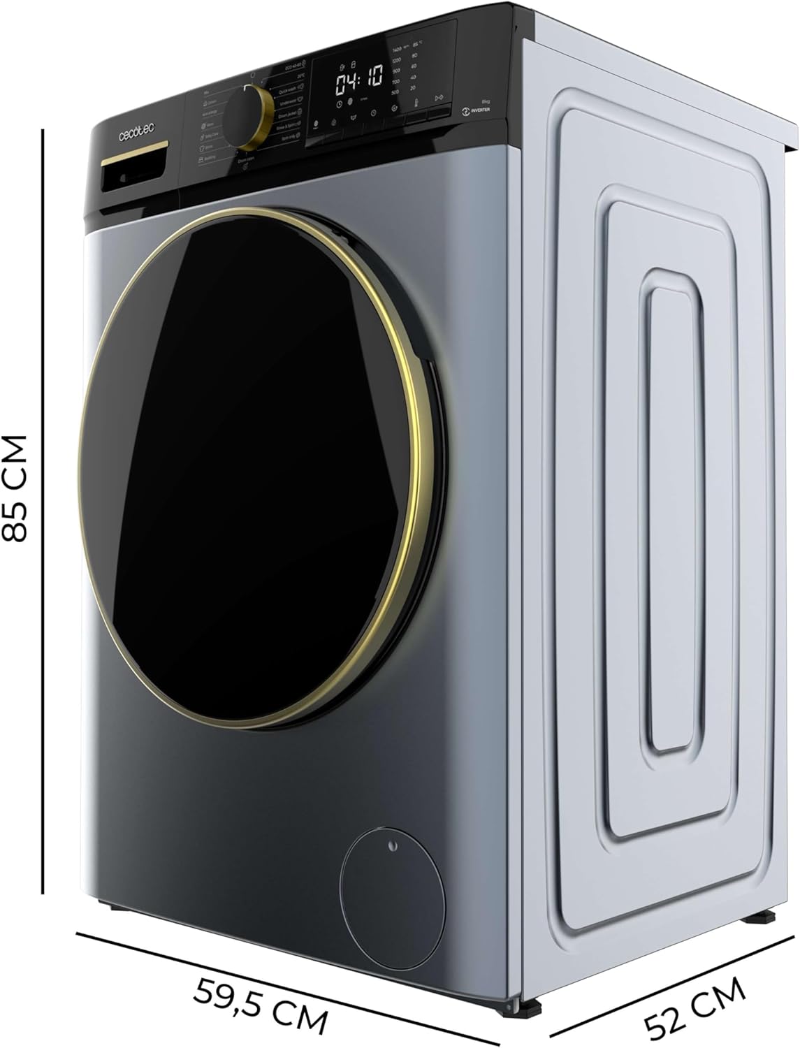 Cecotec Lave-linge 8 kg Bolero DressCode 8610 Inverter Steel A. Chargement Frontal, 1400 RPM, SteamMax, Motor Inverter Plus, 15 Programmes, OnSmart, Stop&Go, DrrumClean, Caoutchouc Antibactérien
