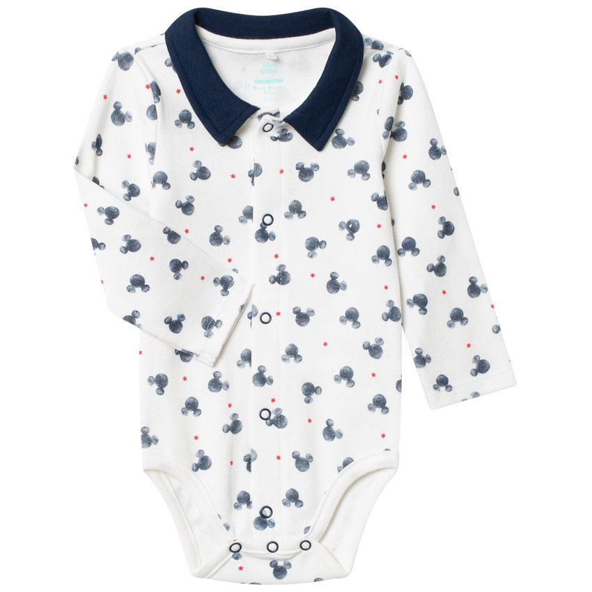 Body manches longues style polo Mickey Disney - Ecru
