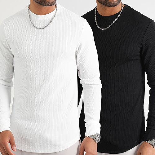 Lot De 2 Tee Shirt Manches Longues Texturé Waffle 0400 0552 Noir Blanc