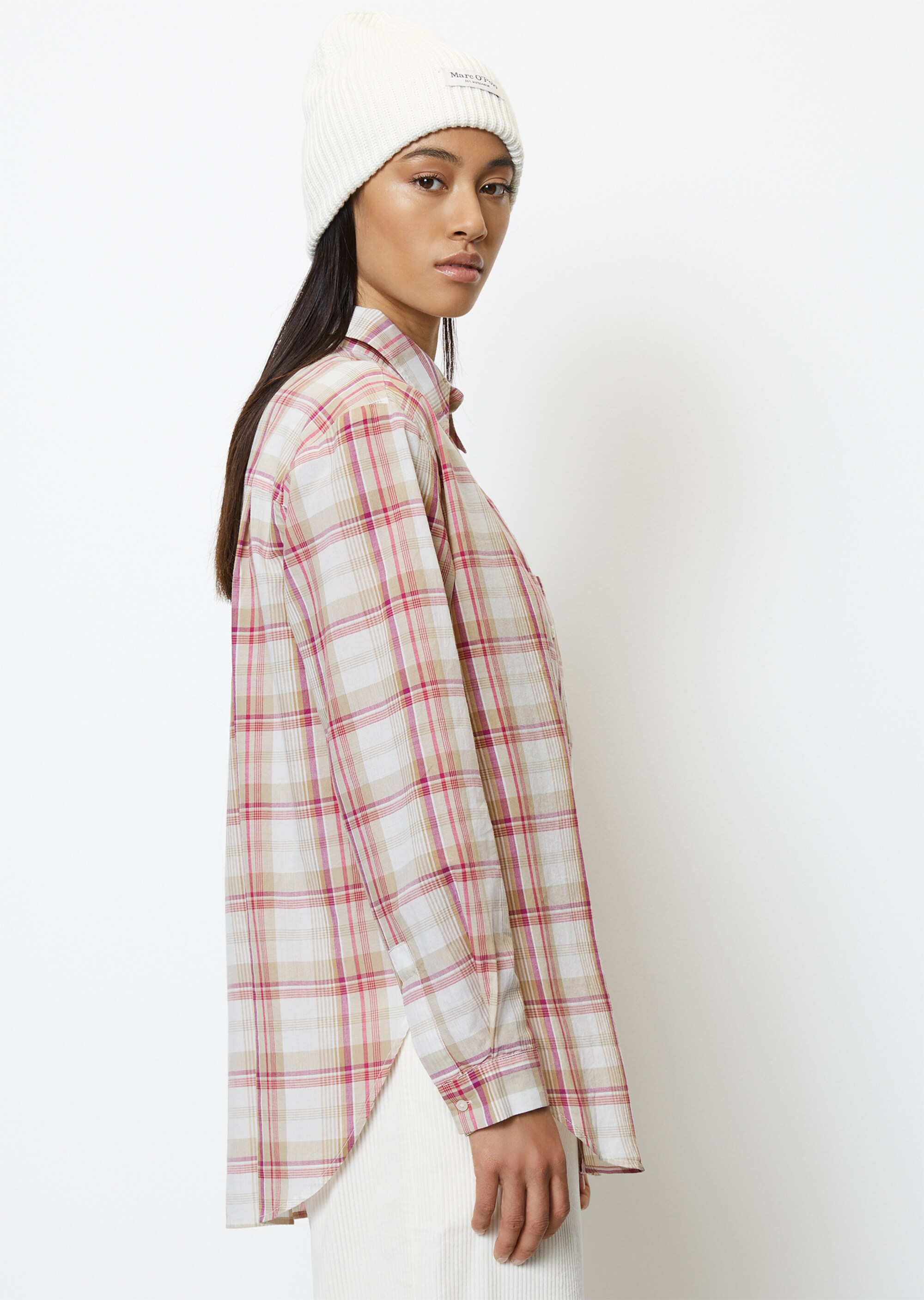 Karierte Boyfriend-Bluse relaxed aus Baumwoll-Voile