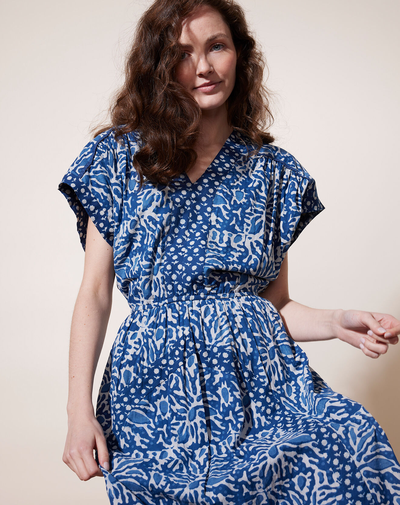 Louizon Robe longue 100% Coton Bio Dishka imprimée bleue
