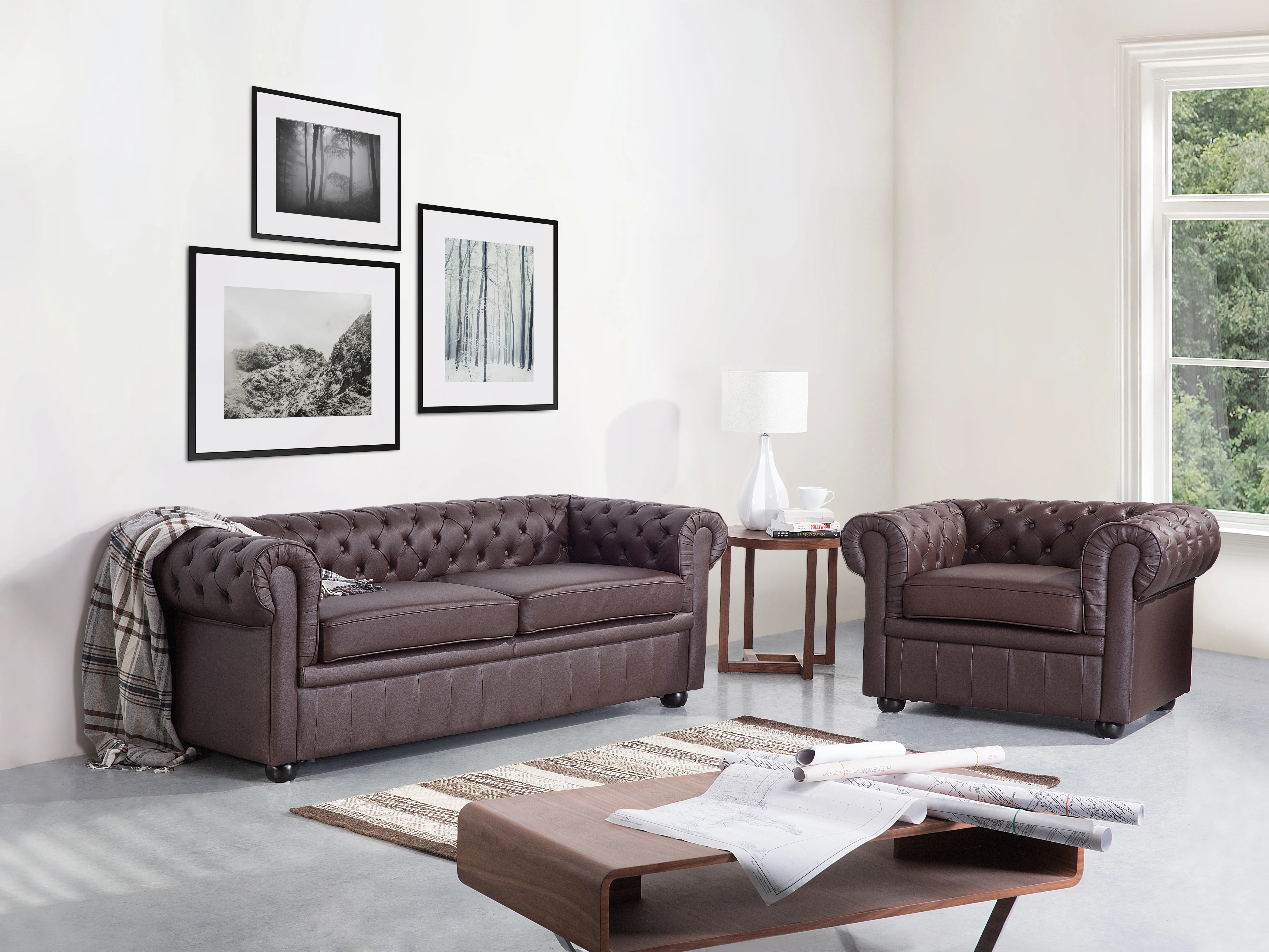 Bank 3-zits CHESTERFIELD Leer Bruin