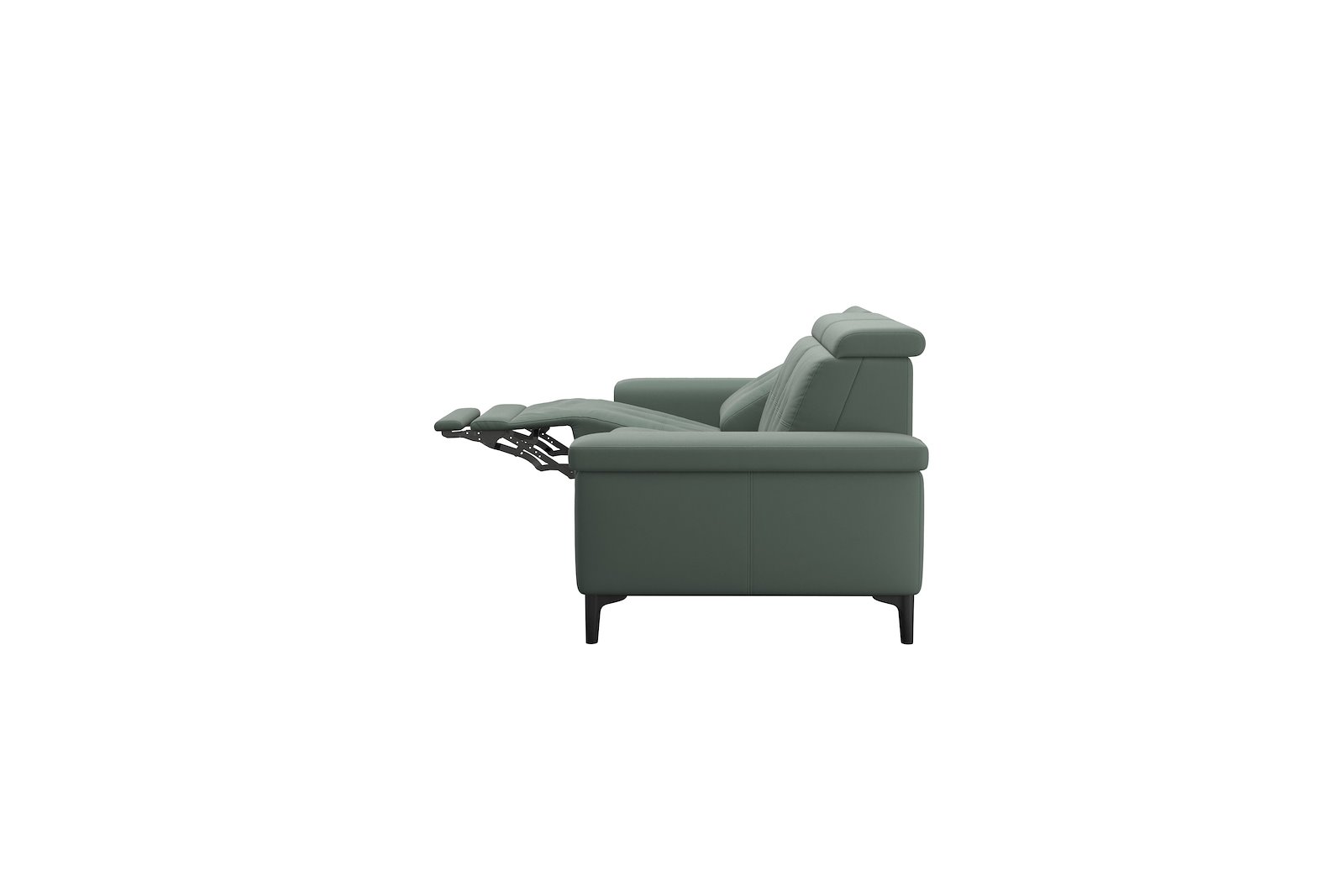 Anna 3-seter (PMM) Hud Paloma Sage Green med A2 arm og polerte organiske sort alu ben, 14 cm. (Power-Manual-Manual)