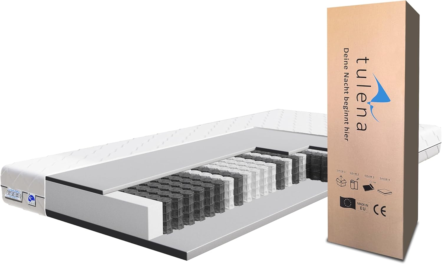 TULENA NOX Taschenfederkern Matratze 180x200 Federkernmatratze H1 + H2 Basic 18cm hoch Probeschlafen Rollmatratze Wendematratze