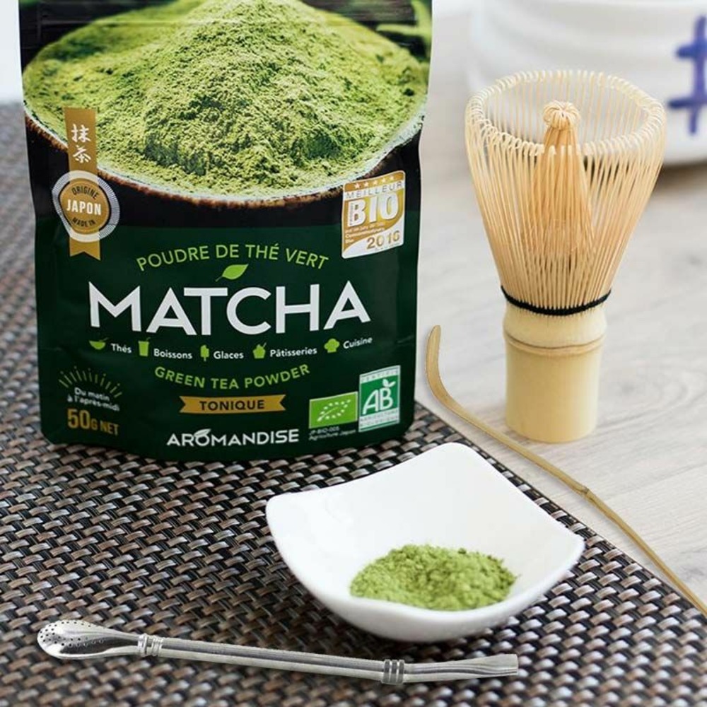 Coffret thé matcha + fouet + cuillère en bambou + paille inox avec filtre