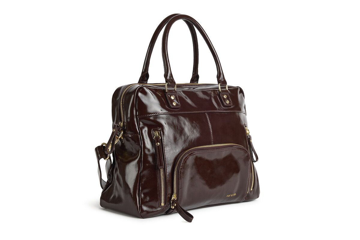 NAT & NIN<br>Bolsa de couro com zíper e vários bolsos MACY