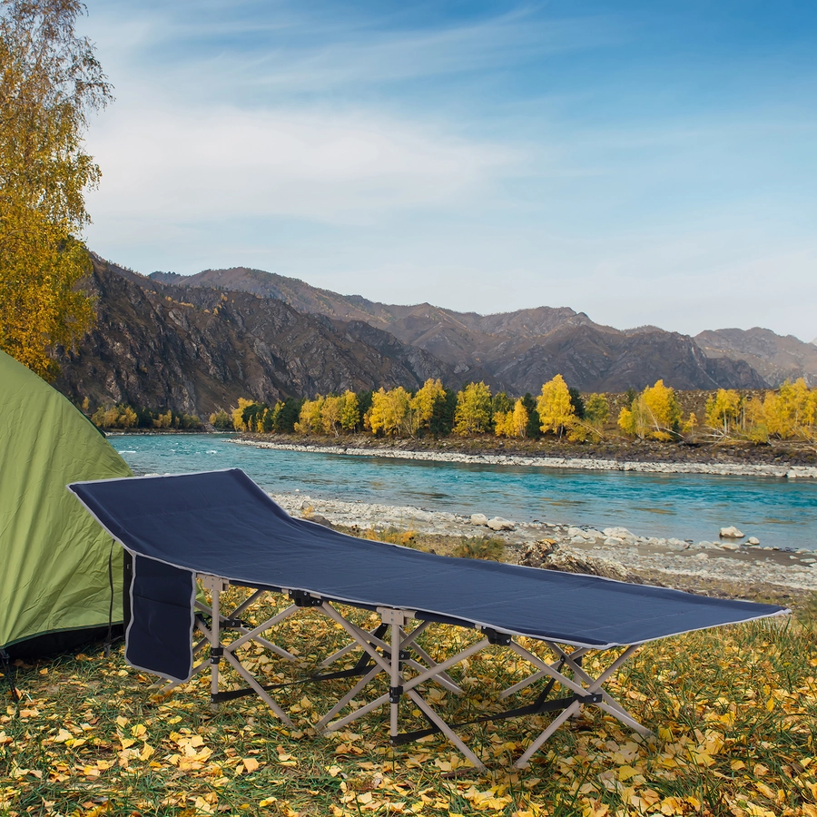 Outsunny Feldbett mit Aufbewahrungstasche blau, beige