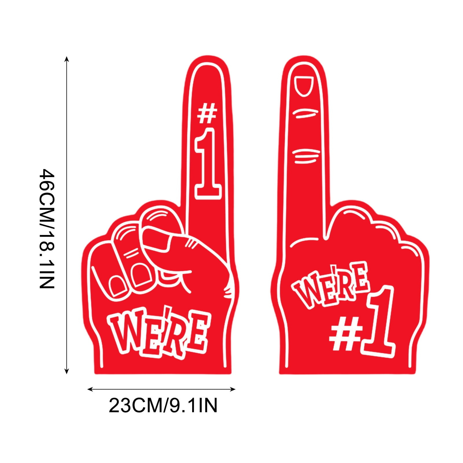 (46x23cm) XXL #1 Schaumstoff Finger Sport Fan Hand Cheerleader Party Accessoire für Football / Handball / Fussball - Rot
