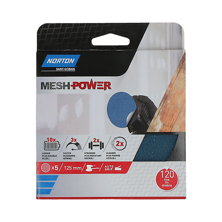 Maille abrasive pour ponceuse excentrique Norton ø 125 mm, Grain 120 - 5 pièces