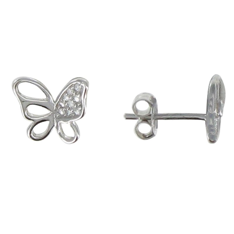 Boucles d'Oreilles Argent Papillon Ajouré et Strass