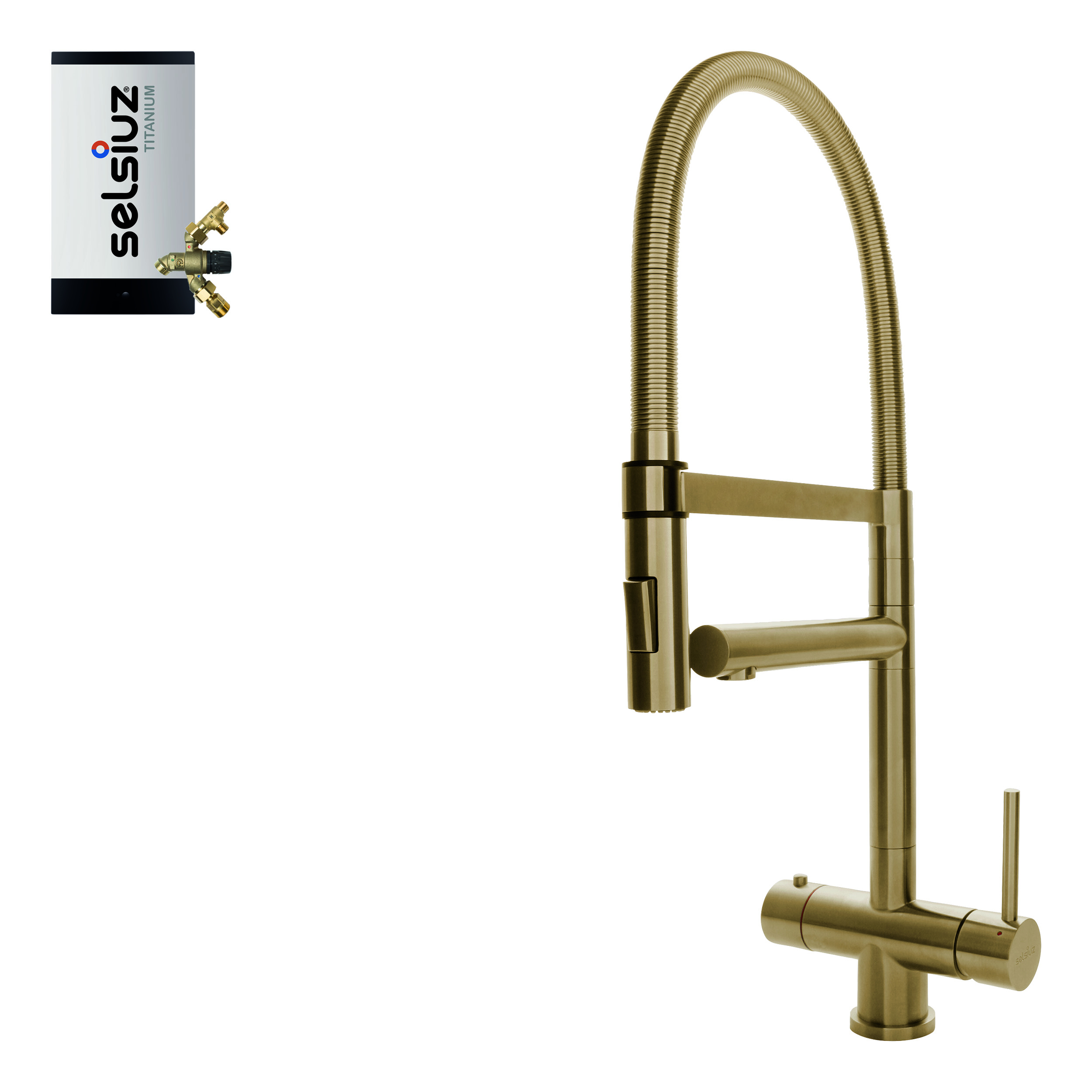Selsiuz Inox XL kokend water kraan met titanium combi extra boiler gold