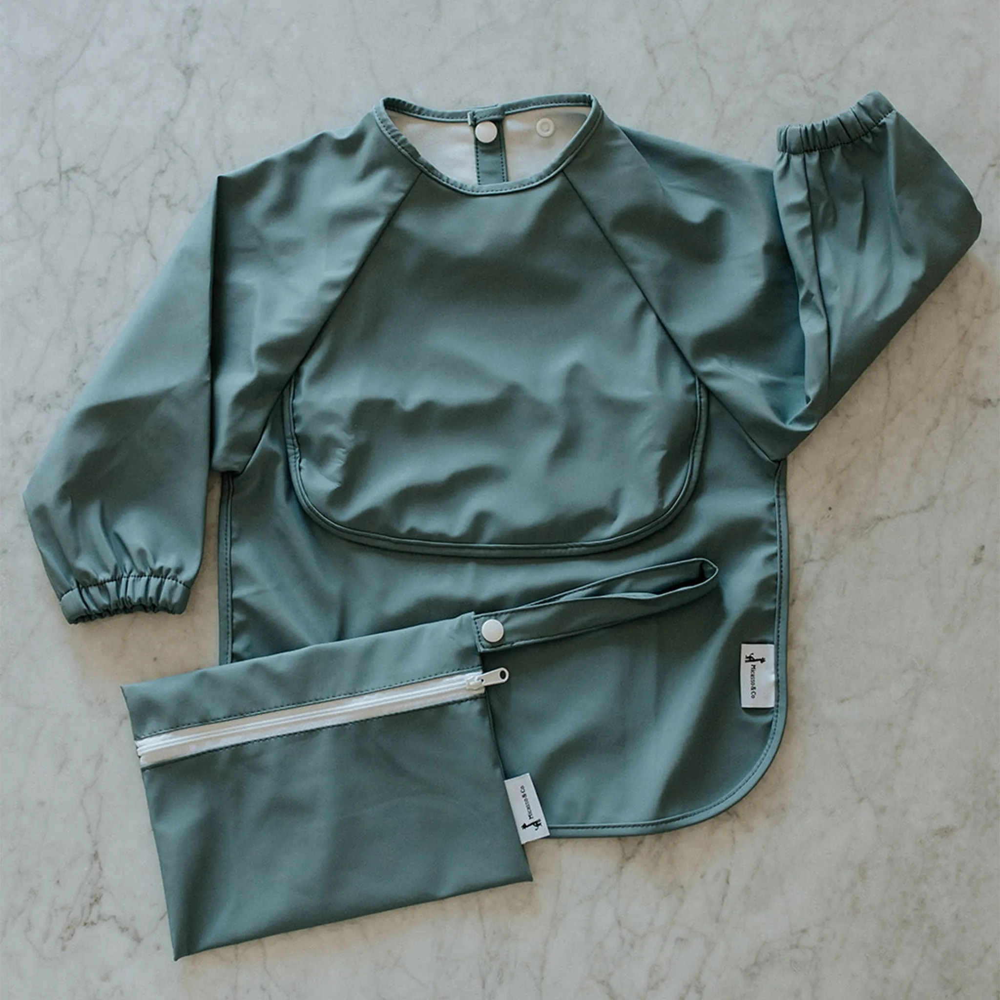 Micasso & co Bavoir Manches Longues Pochette intégrée 6-24mois - Bleu Majestueux