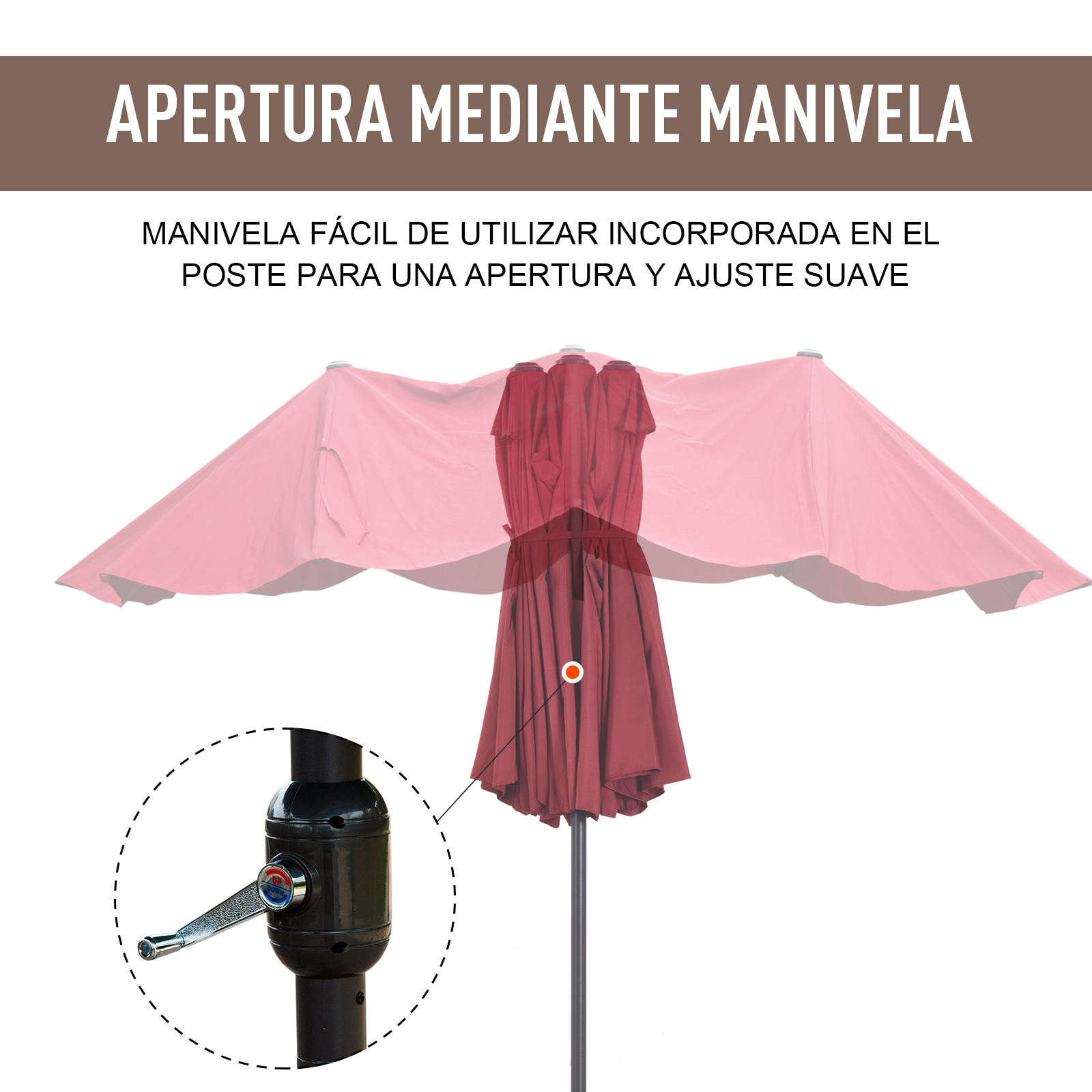 Guarda-sol Outsunny para pátio externo, guarda-sol grande de jardim de 4,6 x 2,7 m com manivela manual, à prova d'água e com proteção solar para pátio, praia e piscina, vermelho.