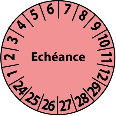Pastilles inspection Échéance – Coloris rose – Adhésif Ø25 mm Vinyle