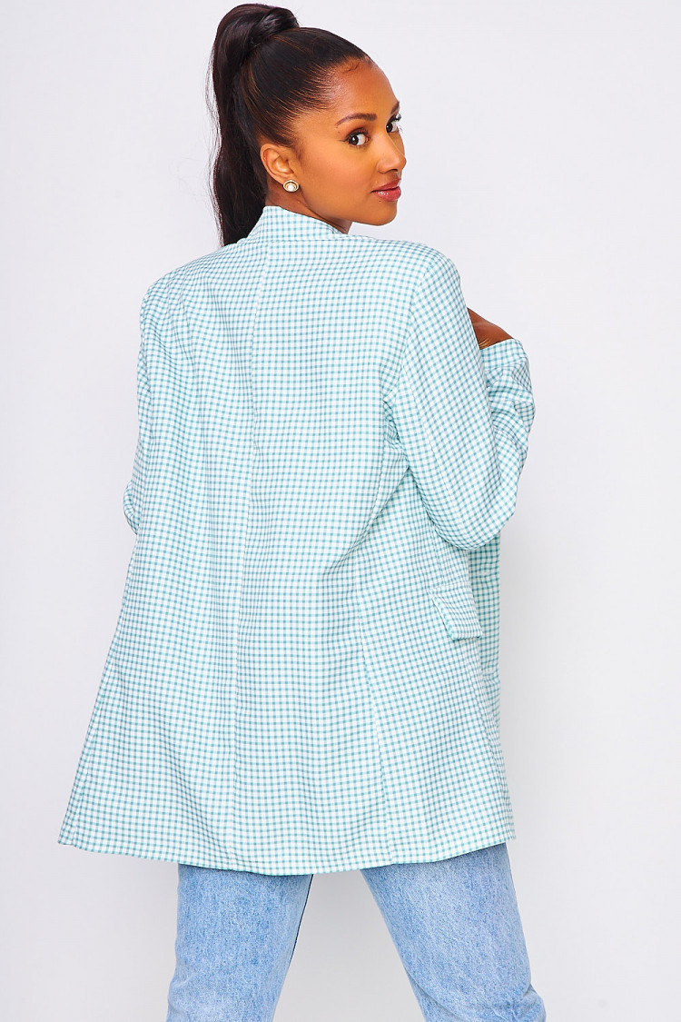 Robe blazer blanche et verte à carreaux Vichy