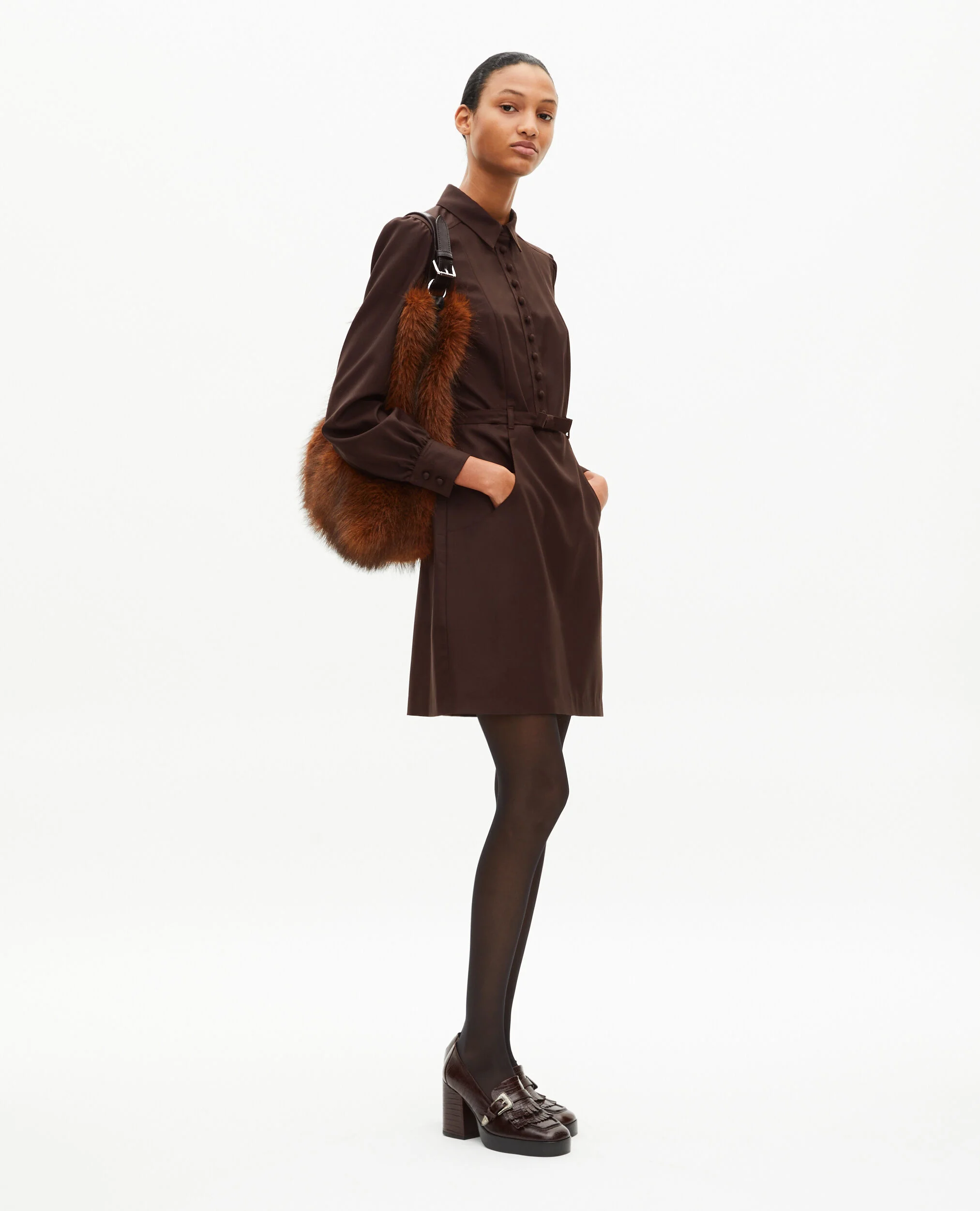 Robe courte en laine marron