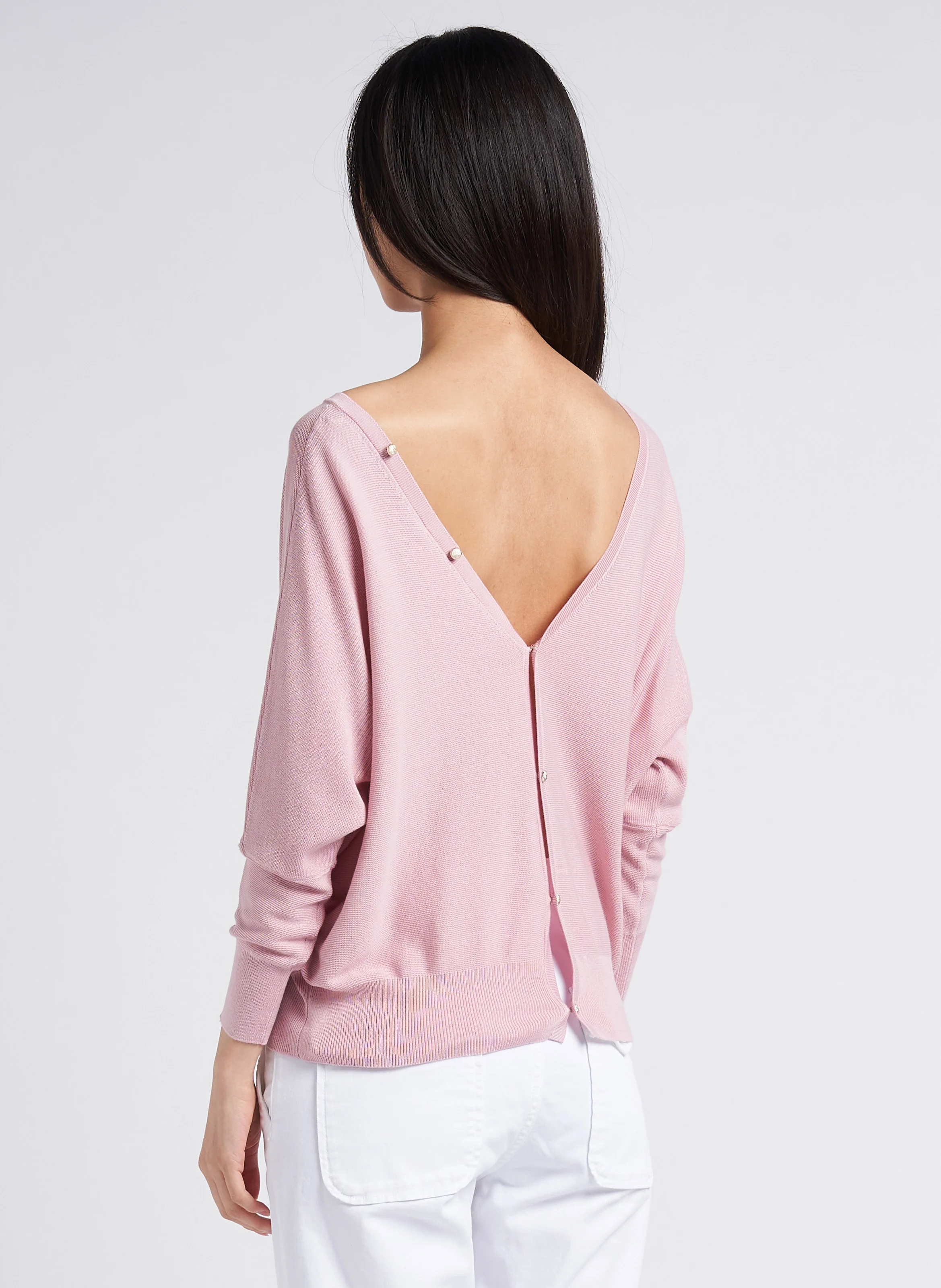 ELSY - Gilet ample col V en coton mélangé | Rose
