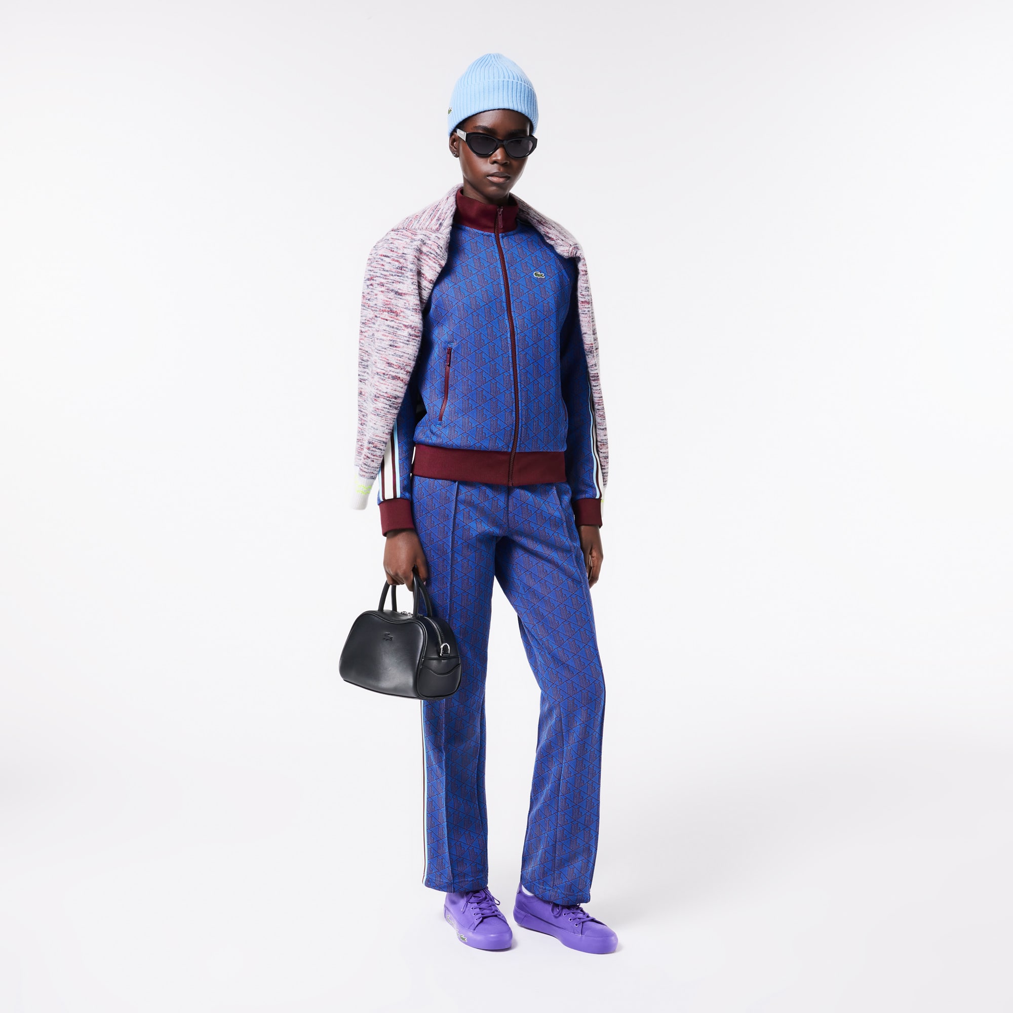 Sweatshirt zippé Paris col montant jacquard monogramme Sweatshirts - Bleu - Lacoste - Femme