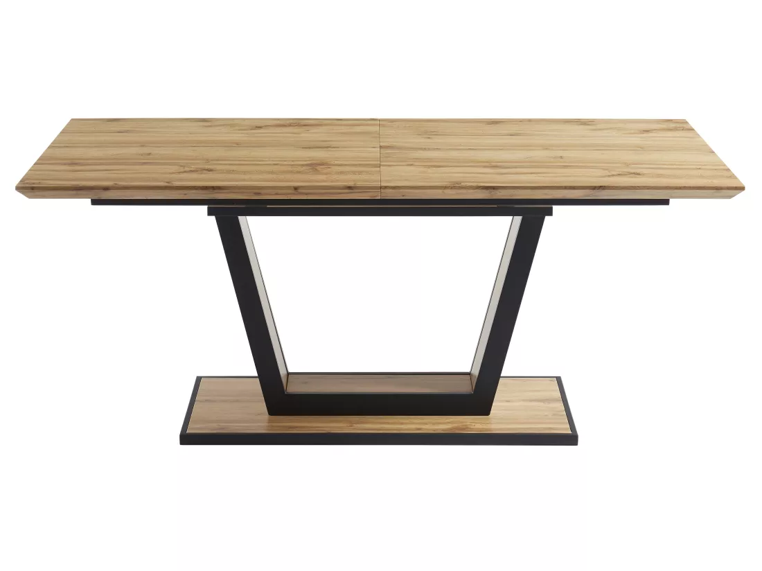 Table à manger extensible 6 à 10 personnes en MDF et métal - Naturel et noir - VITENO