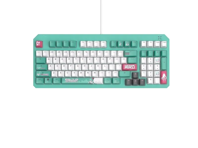 ASUS TUF Gaming K3 Gen II Hatsune Miku Edition, Fuld størrelse (100 %), Ledningsført, USB, Optomekanisk nøglekontakt, RGB LED, Mintfarve, Hvid