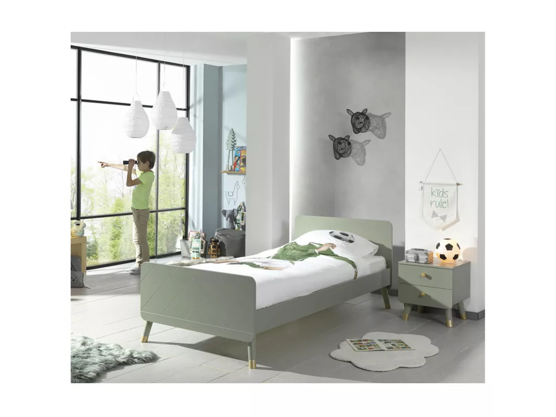 TINY GREEN - Chevet 2 Tiroirs Vert Olive et Gold