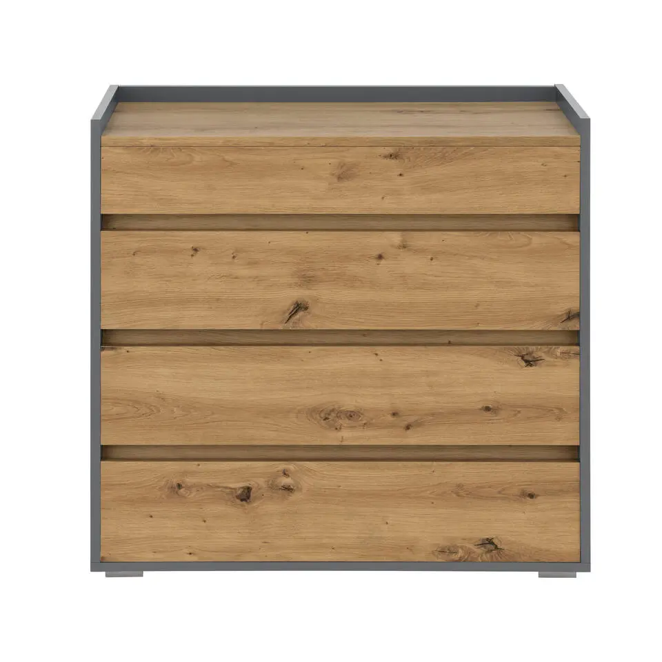 Kosmo - Commode met 4 laden in antraciet eiken spaanplaat