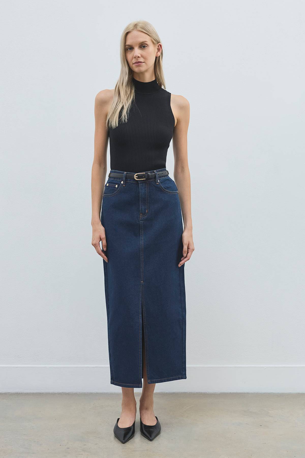 KarenMillen Jupe Crayon Mi-longue En Denim Forever Petite À 5 Poches