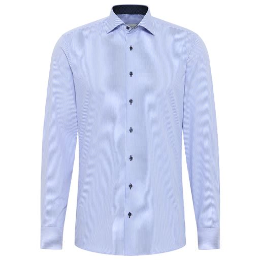 Eterna Stribet Slim Fit Skjorte, Blå, 40