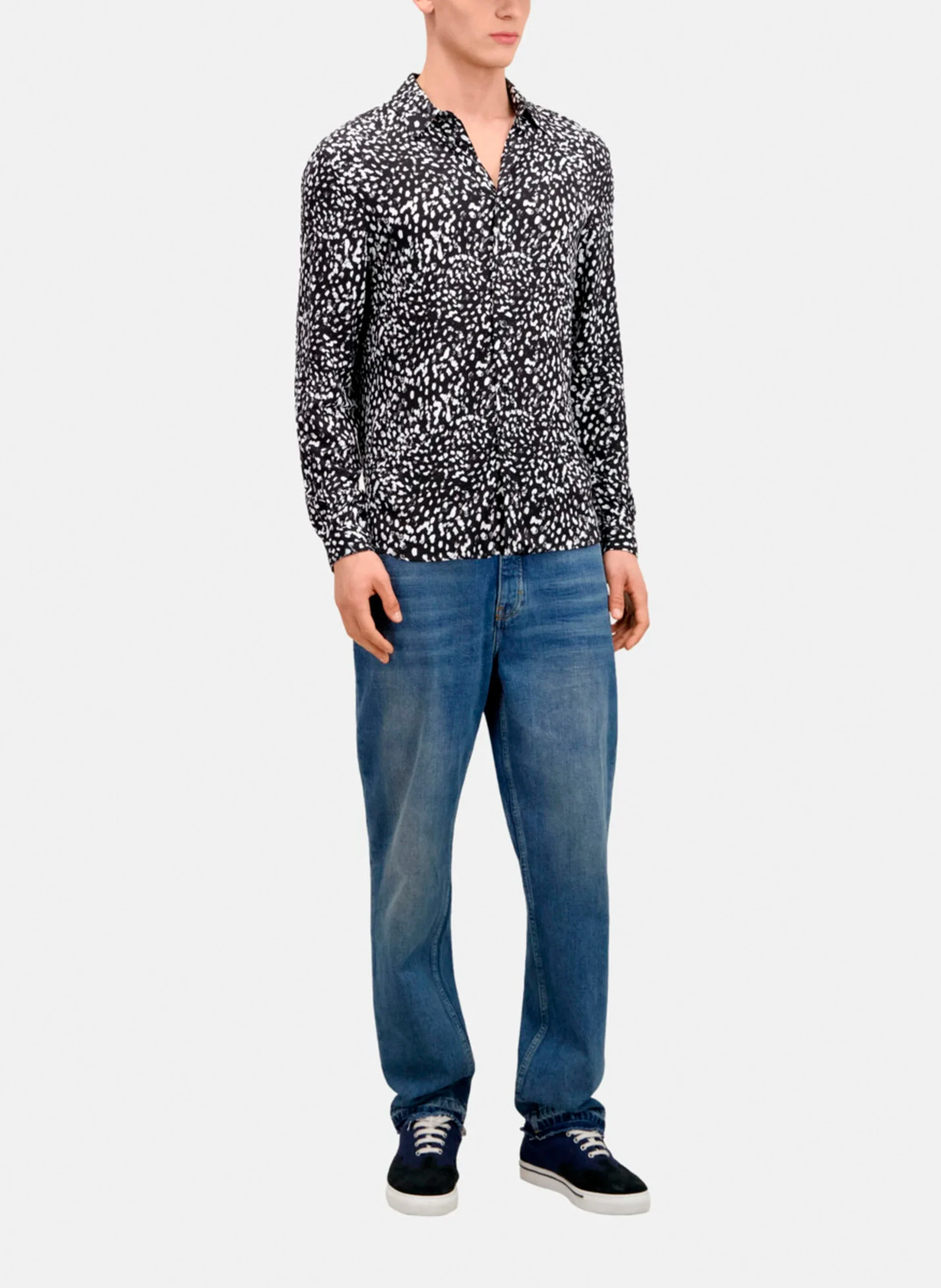 Chemise fluide regular-fit imprimée| Noir