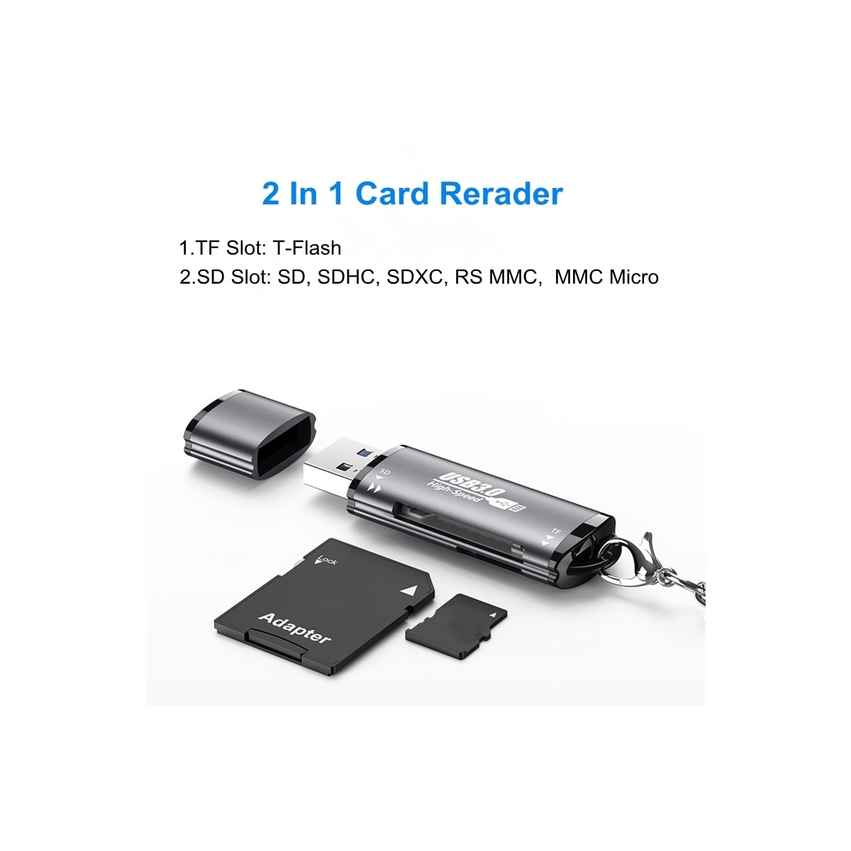 NÖRDIC USB-A 3.0 kortleser 2 spor SD, MicroSD UHS-I