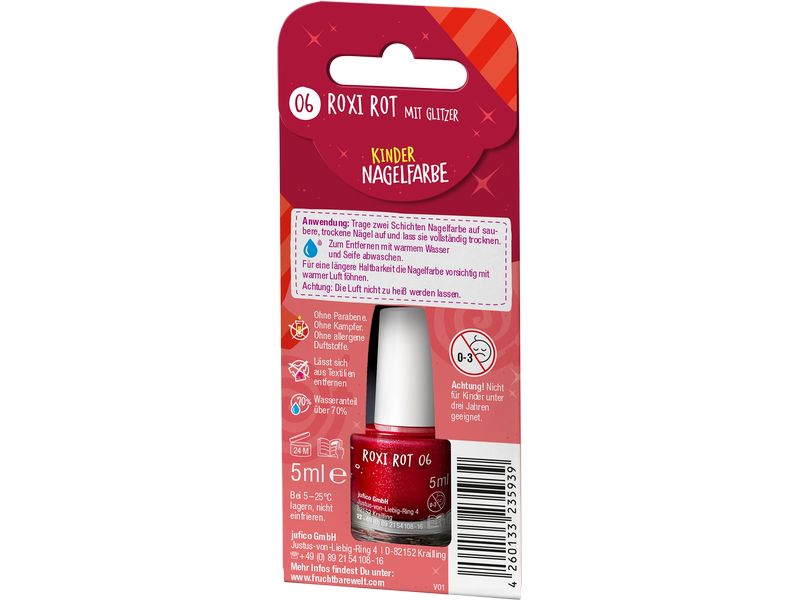 Fruchtbar Kinder-Nagellack Wunderbunt Roxi Rot mit Glitzer Nagelfarbe für Kinder