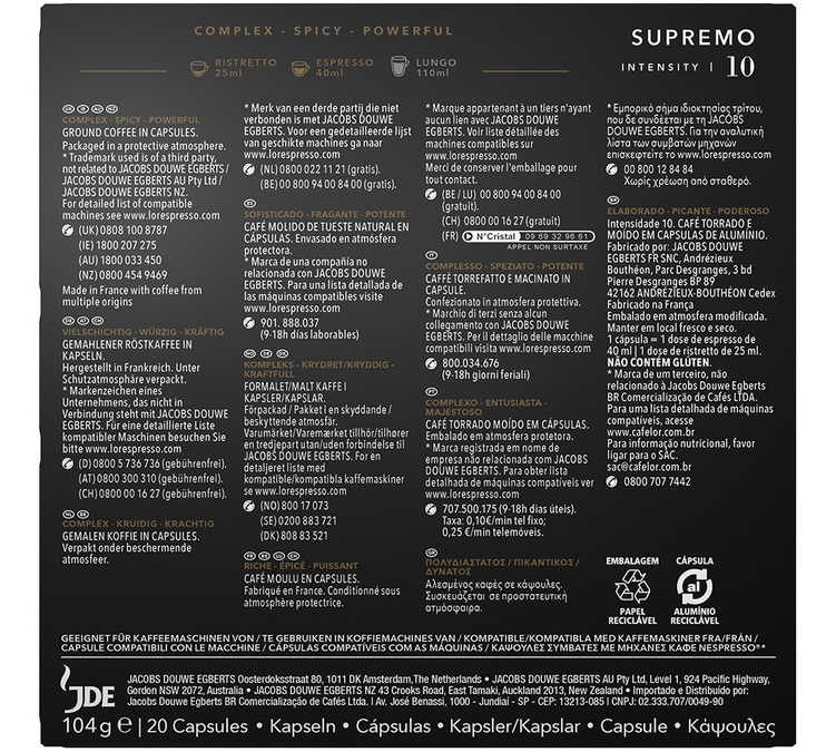 20 capsules Supremo compatibles Nespresso® - L'OR ESPRESSO