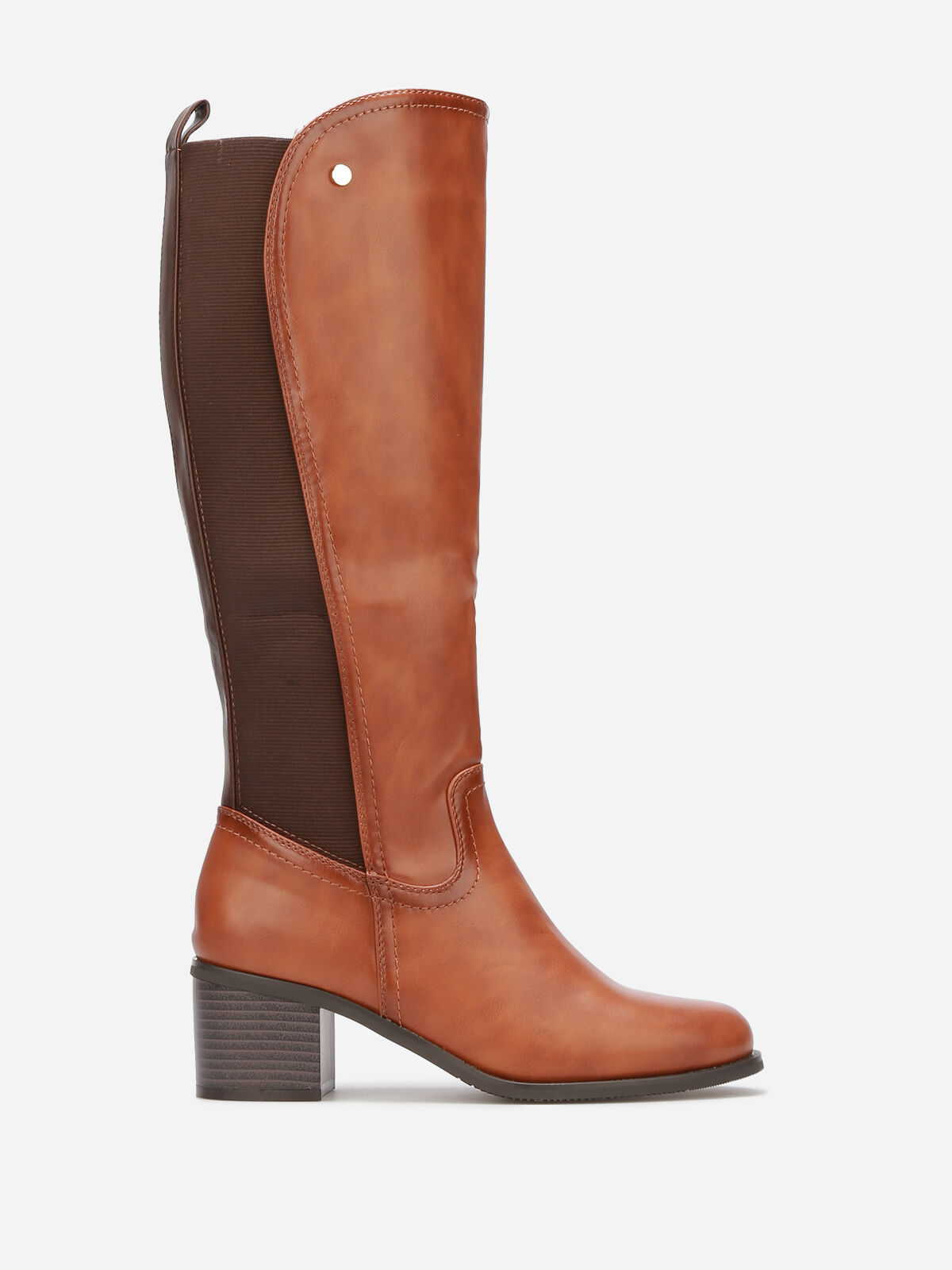 Bottes cavalières à empiècement élastique- Camel